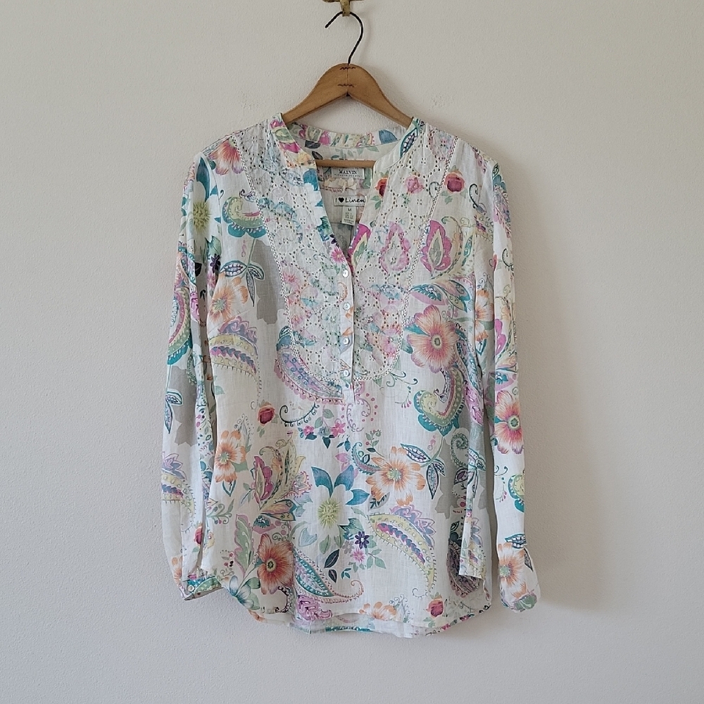 Malvin‎ Floral Paisley Linen Tunic Size Medium